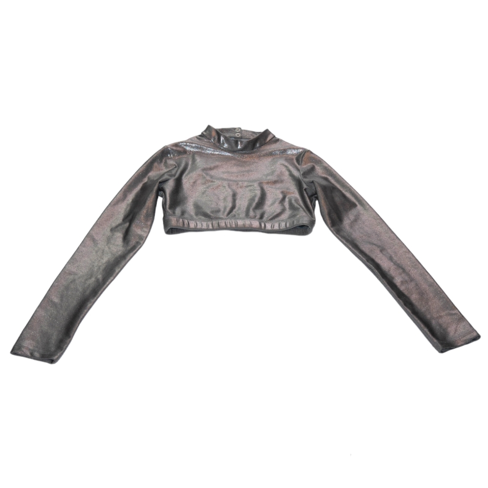 Double Platinum Performance Wear Girl's Child Large Metallic Silver Crop Top